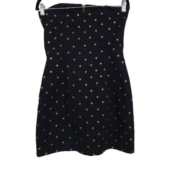 Vtg Betsey Johnson Womens Dress Black Denim Studded Zip Strapless Y2K 90s Sz 4 S - Picture 4 of 10